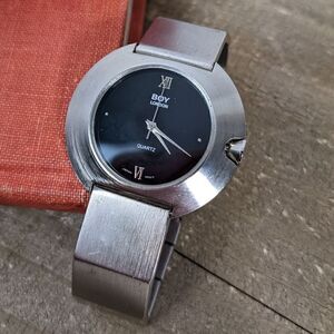 Vintage Boy London silver metal watch 90s round face stainless straps